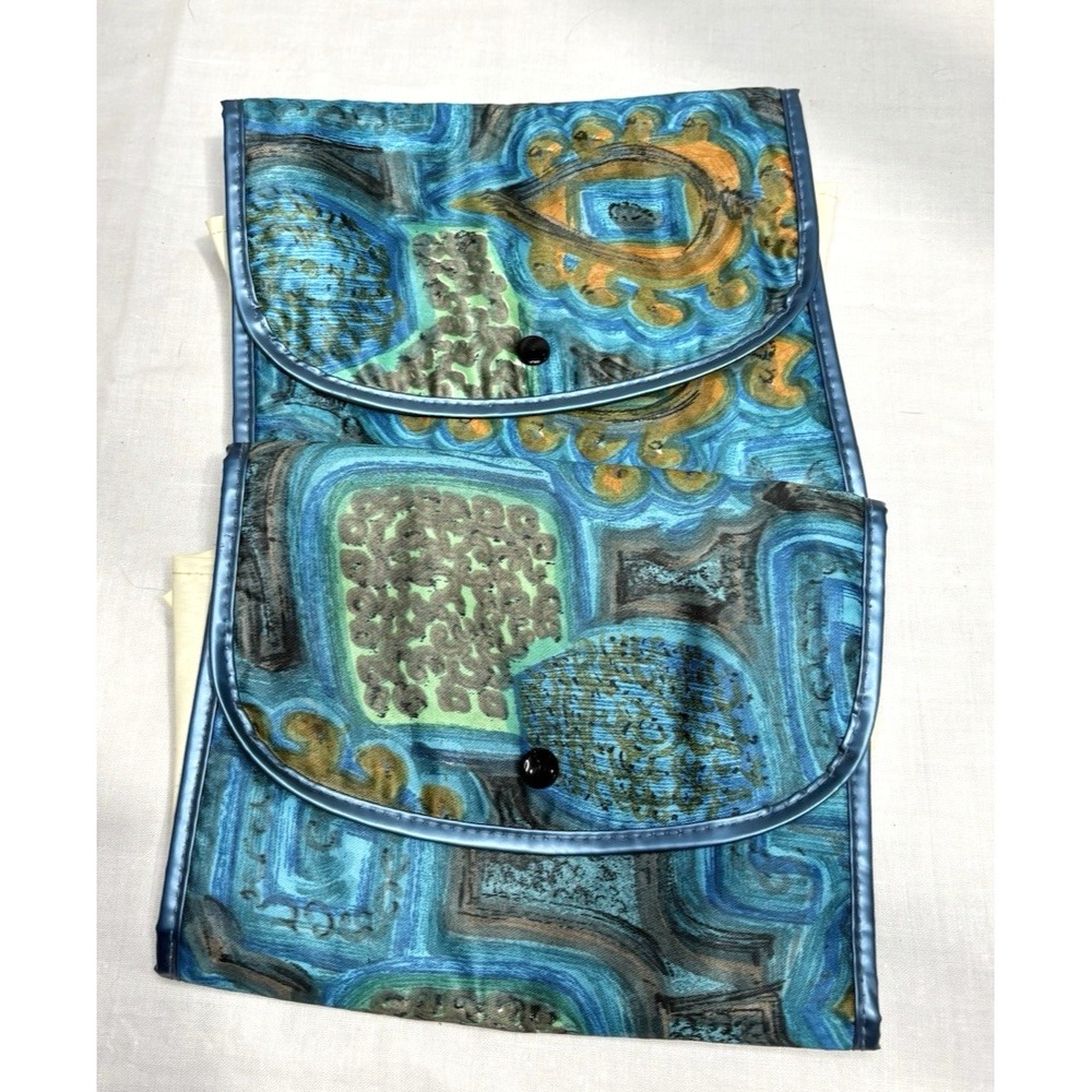 VTG Samsar Paris Travel Document Wallet Set of 2 Made in France Blue Mod Print - Picture 2 of 13